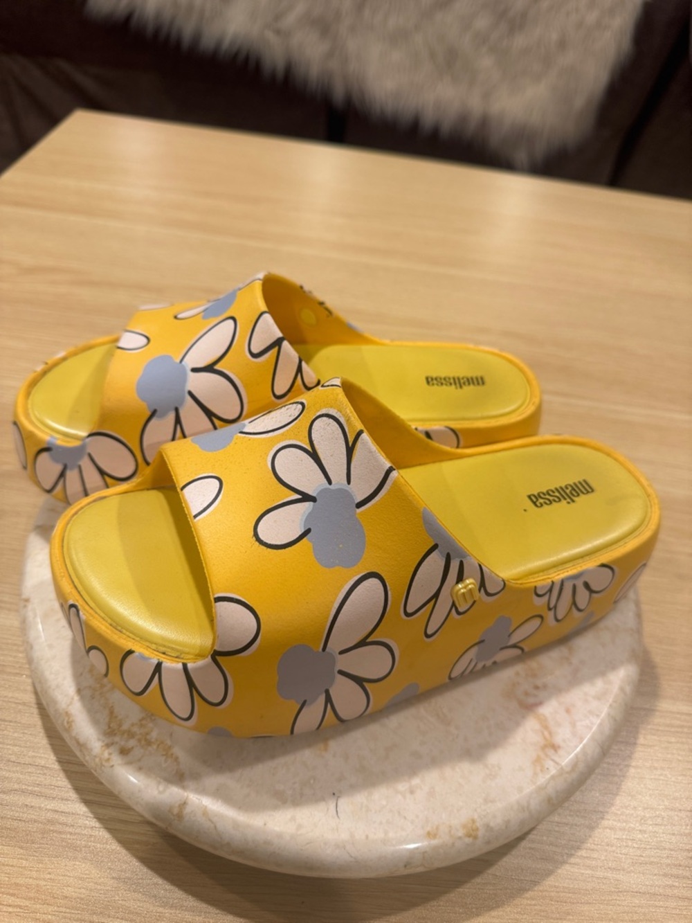 Melissa Yellow Floral Platform Slide Sandals